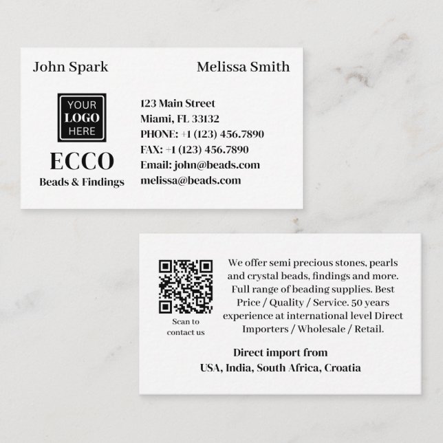 Carte De Visite Code QR Bijoux Business Monogramme et logo Moderne (Devant / Derrière)