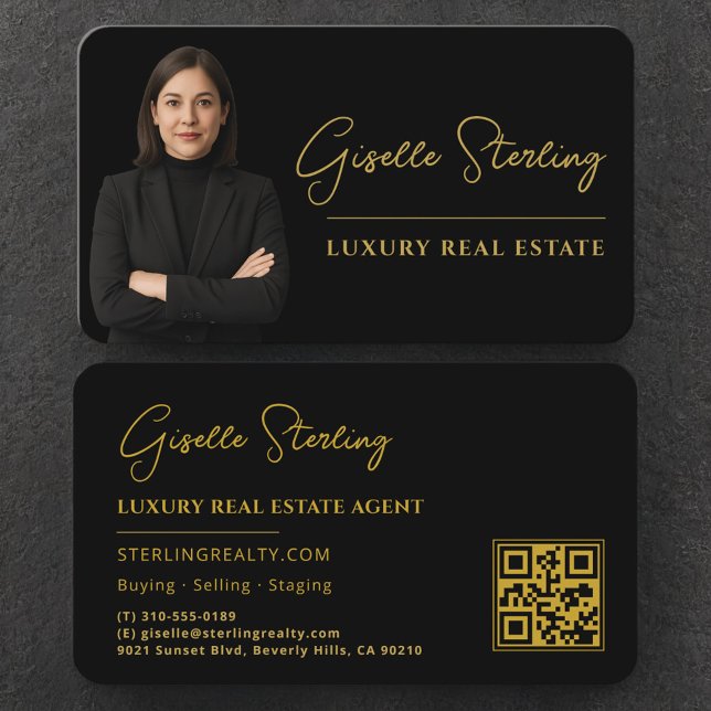 Carte De Visite Code QR Black Gold Immobilier Haut de Gamme (Créateur téléchargé)
