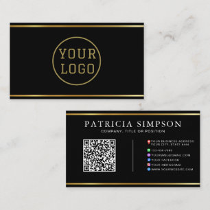 Carte De Visite Code QR Black Gold   Logo et icônes des médias soc