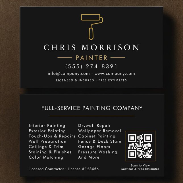 Carte De Visite Code QR Black Gold Peintre Moderne (Créateur téléchargé)