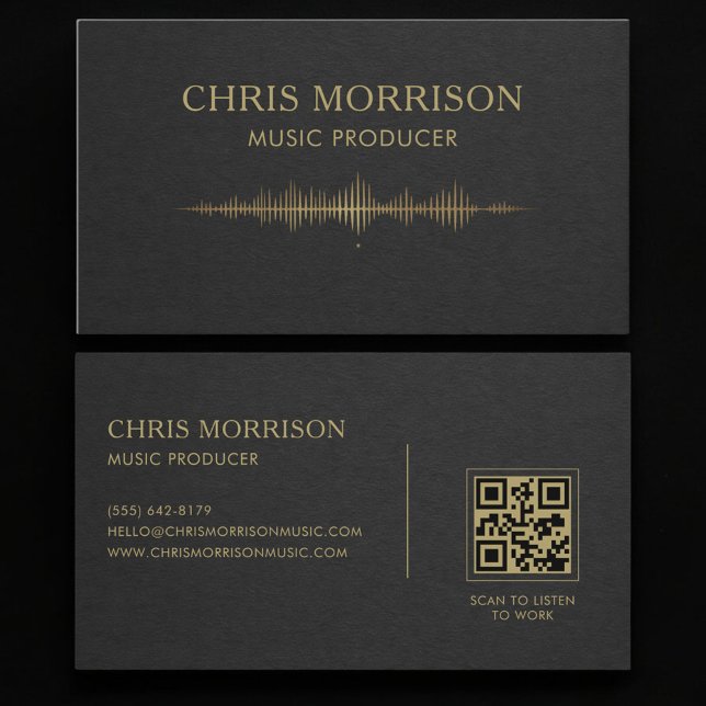 Carte De Visite Code QR Black Gold Producteur de Musique (Créateur téléchargé)