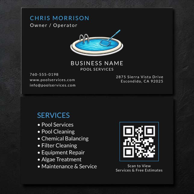 Carte De Visite Code QR Black Pool Services (Créateur téléchargé)