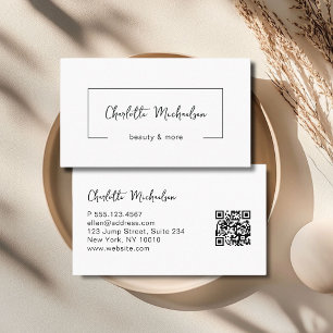 Carte De Visite Code QR Blanc à Écriture Minimale
