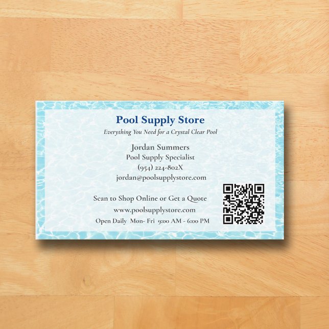 Carte De Visite Code QR Blanc Bleu Entrepreneur Piscine   (Pool Business Card )