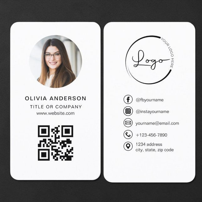 Carte De Visite Code QR blanc Photo (Créateur téléchargé)