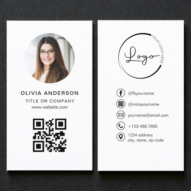 Carte De Visite Code QR blanc photo professionnelle pour les média (Créateur téléchargé)