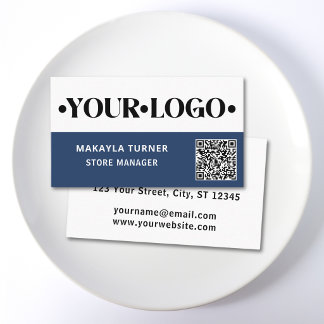 Carte De Visite Code QR bleu de logo personnalisé