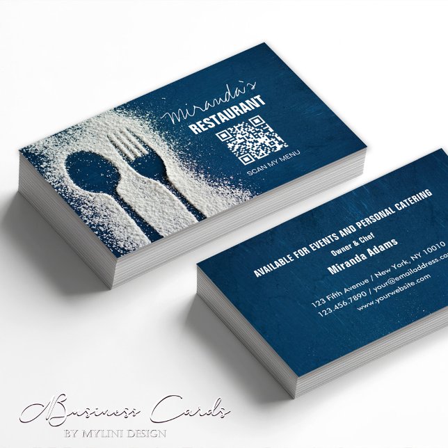 Carte De Visite Code QR, Bleu marine, Chef, Traiteur, Restaurant (Créateur téléchargé)