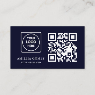 Carte De Visite Code QR Bleu Marine   Design de Contact Moderne Pe