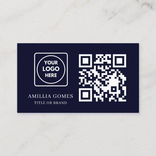 Carte De Visite Code QR Bleu Marine | Design de Contact Moderne Pe (Devant)