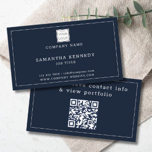 Carte De Visite Code QR bleu marine moderne avec logo de société p