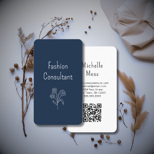 Carte De Visite Code QR Boho Flower Illustration Simple Navy Blue