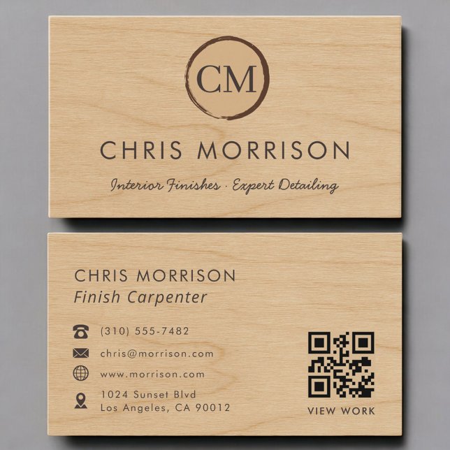 Carte De Visite Code QR Bois Charpentier de Finition Professionnel (Créateur téléchargé)