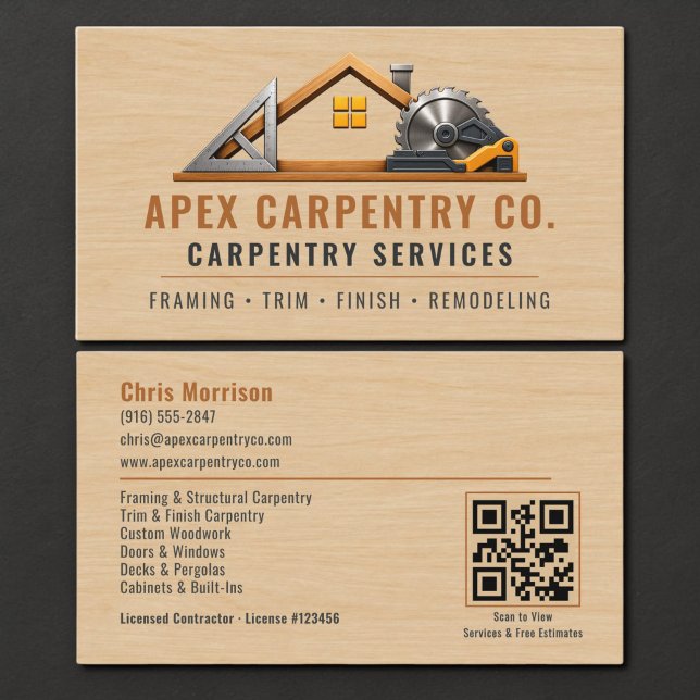 Carte De Visite Code QR Bois Charpentier Professionnel (Créateur téléchargé)
