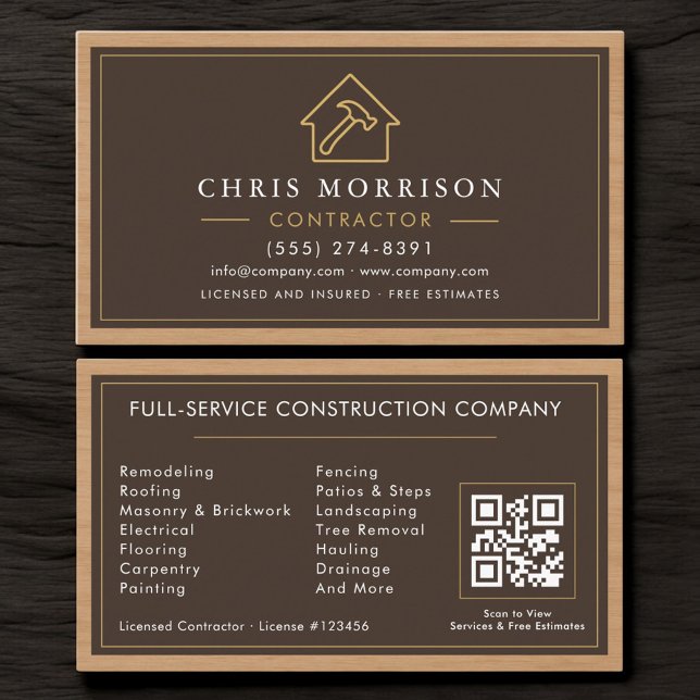 Carte De Visite Code QR Bois Construction de Bâtiments (Créateur téléchargé)