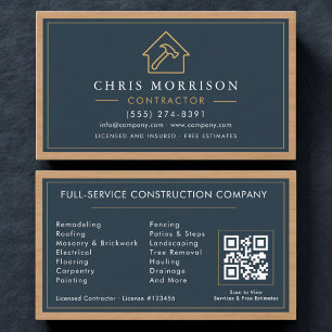 Carte De Visite Code QR Bois Construction de Bâtiments Moderne