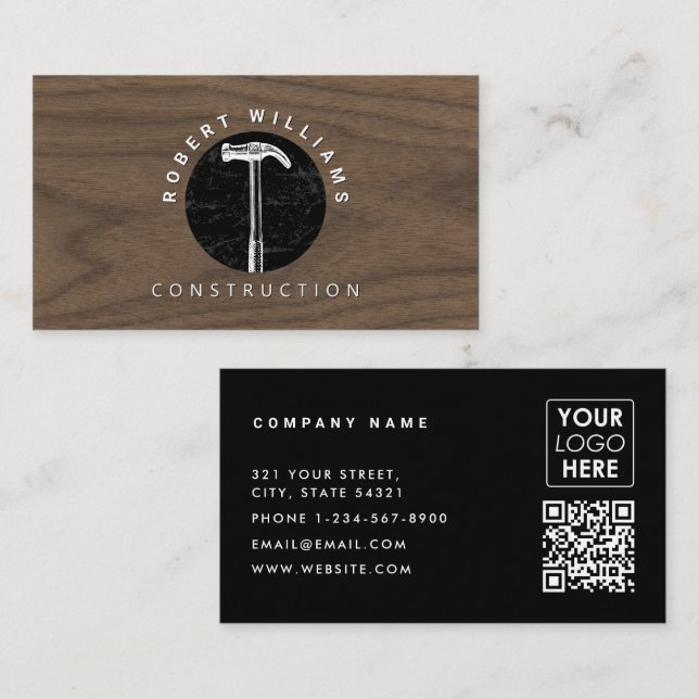 Carte De Visite Code QR Bois de Construction Logo d'entreprise (Devant / Derrière)