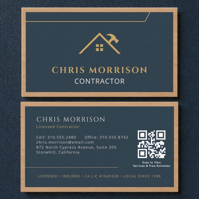 Carte De Visite Code QR Bois Professionnel de Construction (Créateur téléchargé)