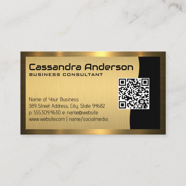Carte De Visite Code QR / Bordure d'or métallique (Devant)