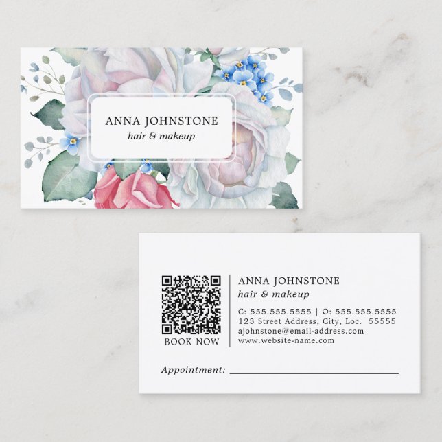 Carte De Visite Code QR botanique élégant | Nomination (Devant / Derrière)