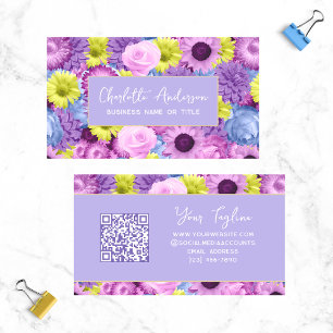 Carte De Visite Code QR botanique moderne moderne violet tendance