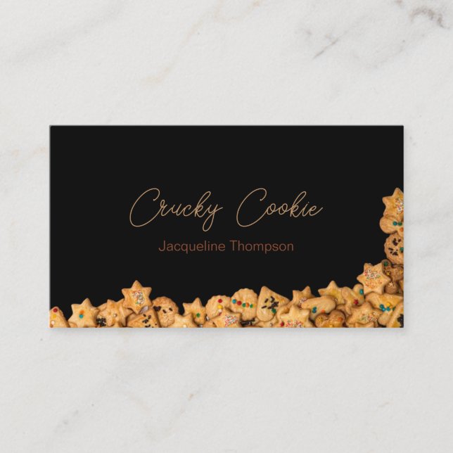Carte De Visite Code QR Boulangerie Cookies Noir Professionnel (Devant)