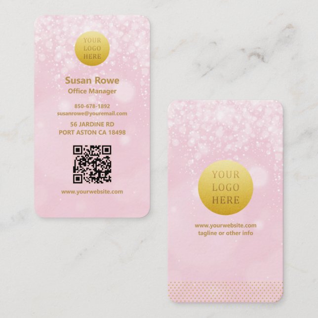 Carte De Visite Code QR Boules Bokeh Rose Luxe Moderne (Devant / Derrière)