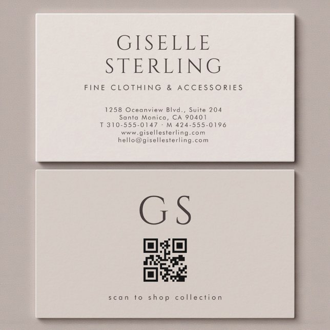 Carte De Visite Code QR Boutique Luxe Taupe Neutre (Créateur téléchargé)