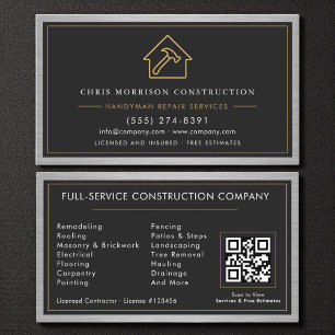 Carte De Visite Code QR Bricoleur Construction métallique Noir Or