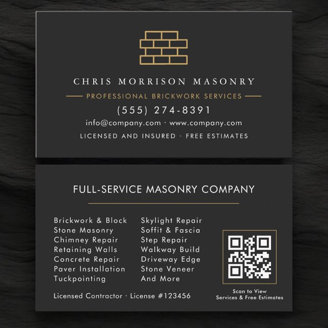 Carte De Visite Code QR Brique Maçonnerie Entreprise de Maçonnerie (Créateur téléchargé)