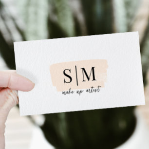 Carte De Visite Code QR Brossé Monogramme maquilleur rose