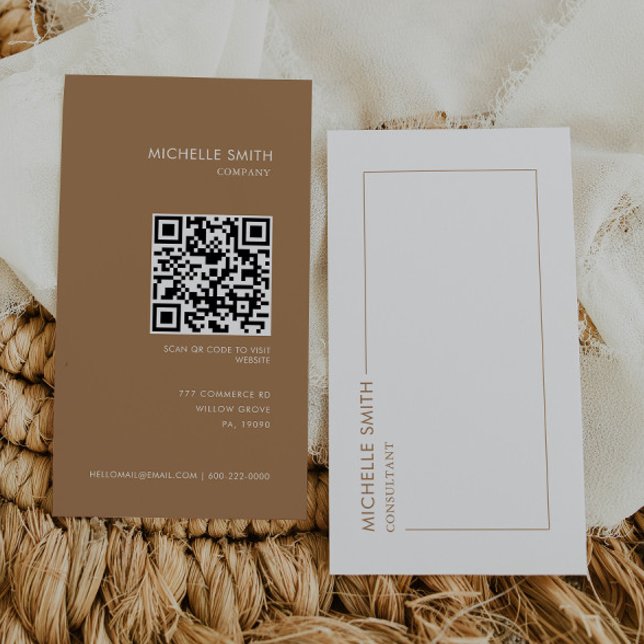 Carte De Visite Code Qr Brown géométrique géométrique verticale du (Créateur téléchargé)