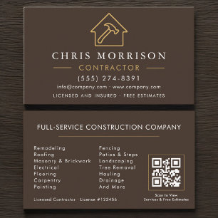 Carte De Visite Code QR Brun Or Construction de Bâtiments