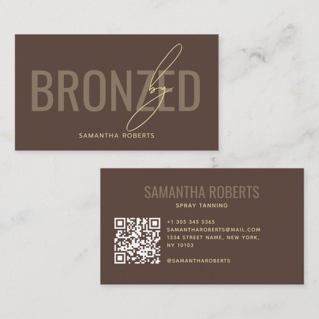 Carte De Visite Code QR brun pour bronzage par pulvérisation moder (Devant / Derrière)