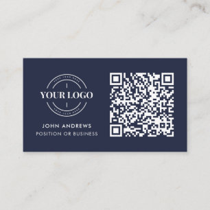 Carte De Visite Code QR Business Logo Professionnel Marine Bleu