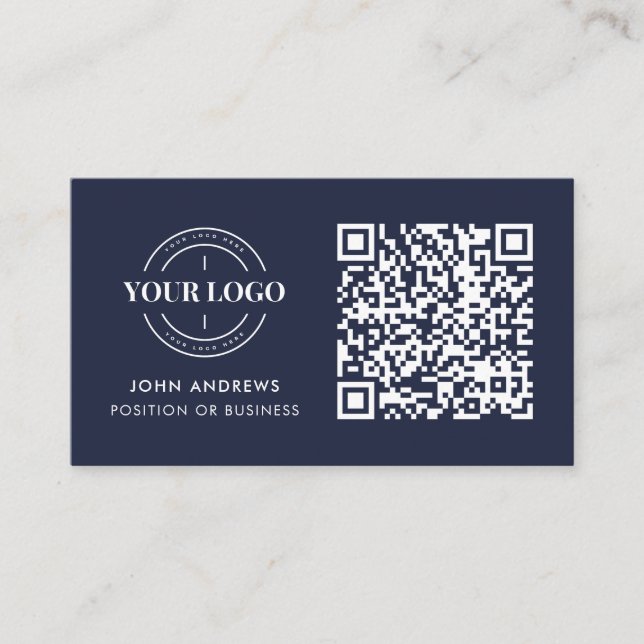 Carte De Visite Code QR Business Logo Professionnel Marine Bleu (Devant)