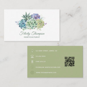 Carte De Visite Code QR Cactus de désert aquarelle Succulents