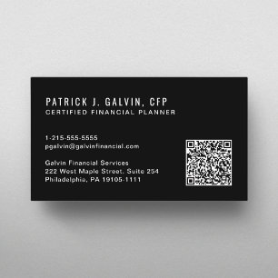 Carte De Visite Code QR Certifié Planificateur Financier Noir