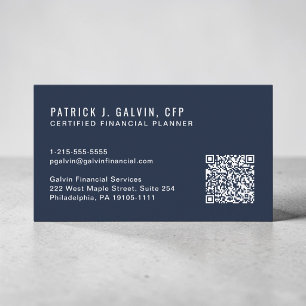 Carte De Visite Code QR CFP Certified Financial Planner Bleu