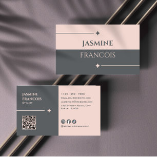 Carte De Visite Code QR Charbon Rose Foncé Féminin Moderne