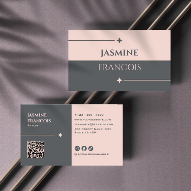Carte De Visite Code QR Charbon Rose Foncé Féminin Moderne (Créateur téléchargé)