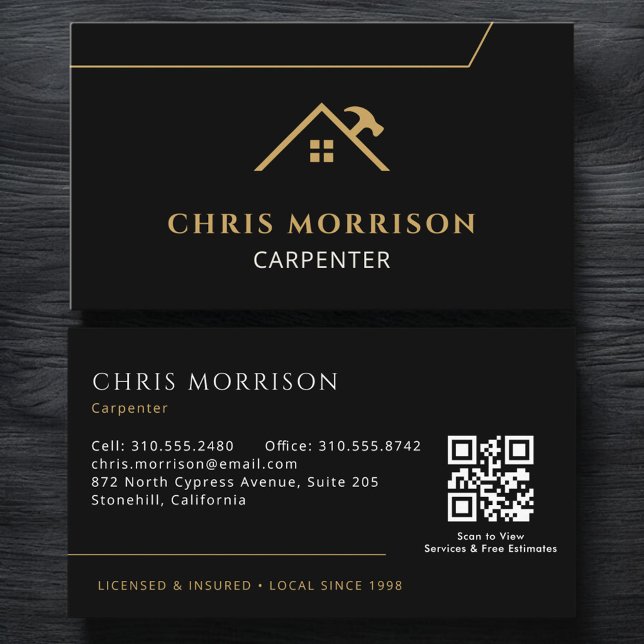 Carte De Visite Code QR Charpentier Menuisier Entrepreneur  (Créateur téléchargé)