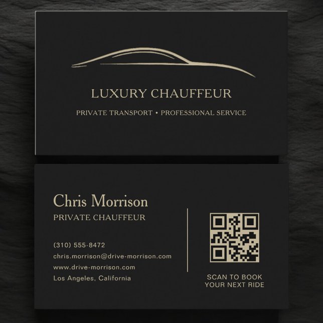 Carte De Visite Code QR Chauffeur Luxe Noir & Or (Créateur téléchargé)
