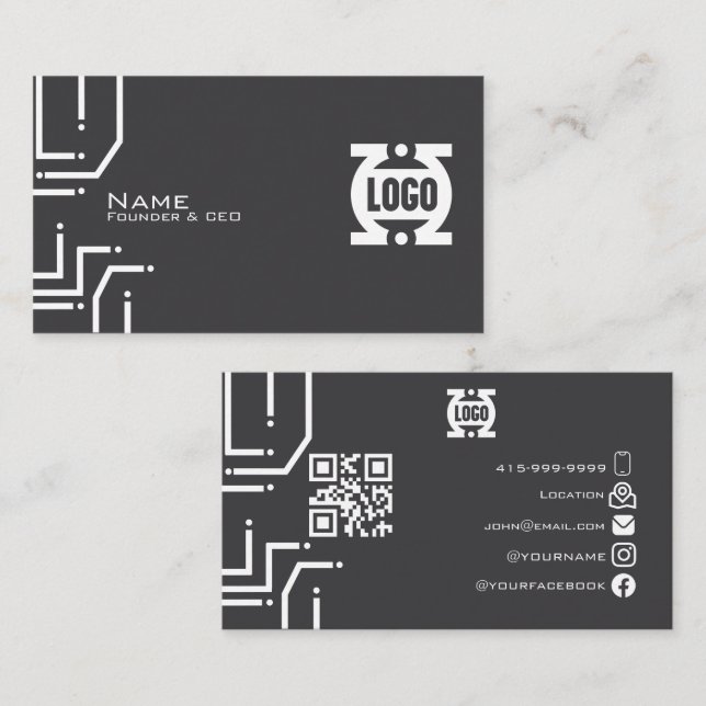 Carte de visite code QR Circuit imprimé Technologi (Devant / Derrière)