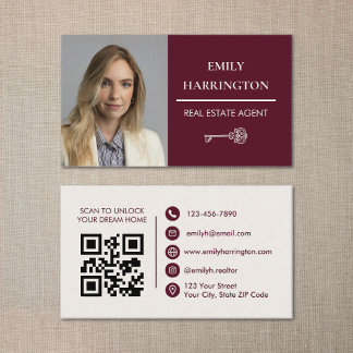Carte De Visite Code QR Clé Classique Agent Immobilier Marron