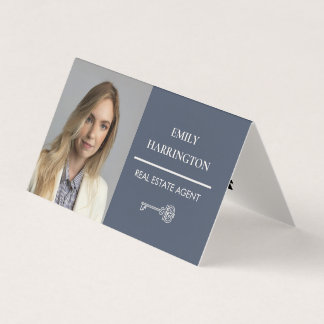Carte De Visite Code QR Clé Classique Gris Agent Immobilier