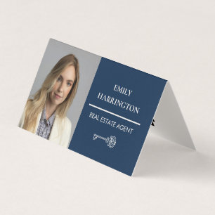 Carte De Visite Code QR Clé Classique Navy Agent Immobilier