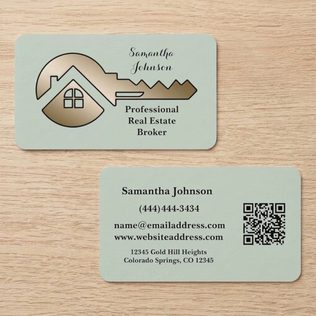 Carte De Visite Code QR Clé Or Sage Murmurant Immobilier (Créateur téléchargé)