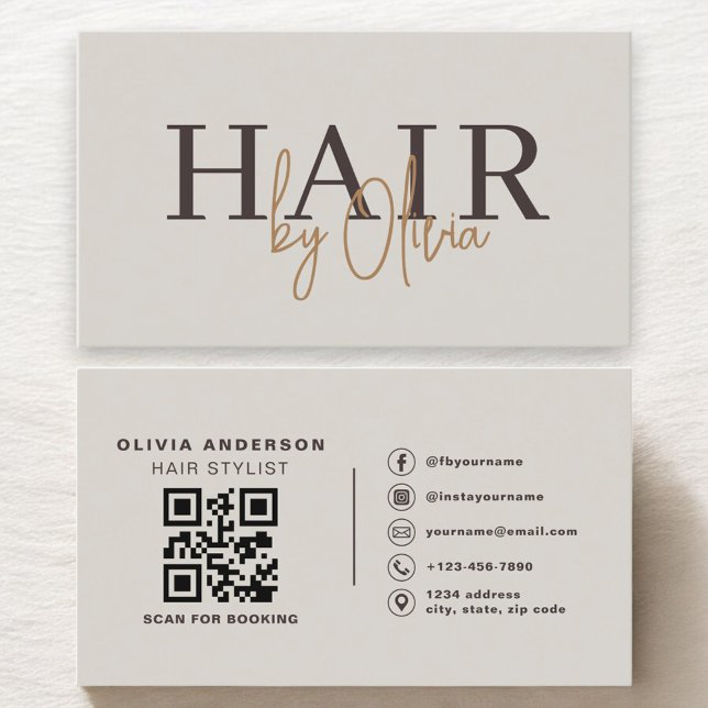 Carte De Visite Code QR Coiffeur Neutre Terreux  (Créateur téléchargé)