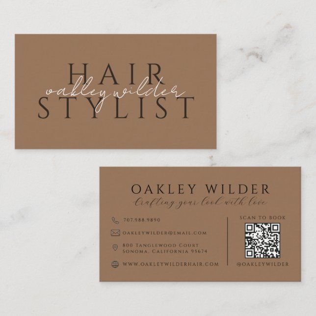 Carte De Visite Code QR Coiffeur Terracotta Foncé (Devant / Derrière)